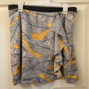Loft Yellow, Black, and White Leaf Print Skirt